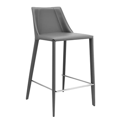 26" Gray Faux Leather And Steel Low Back Counter Height Bar Chair