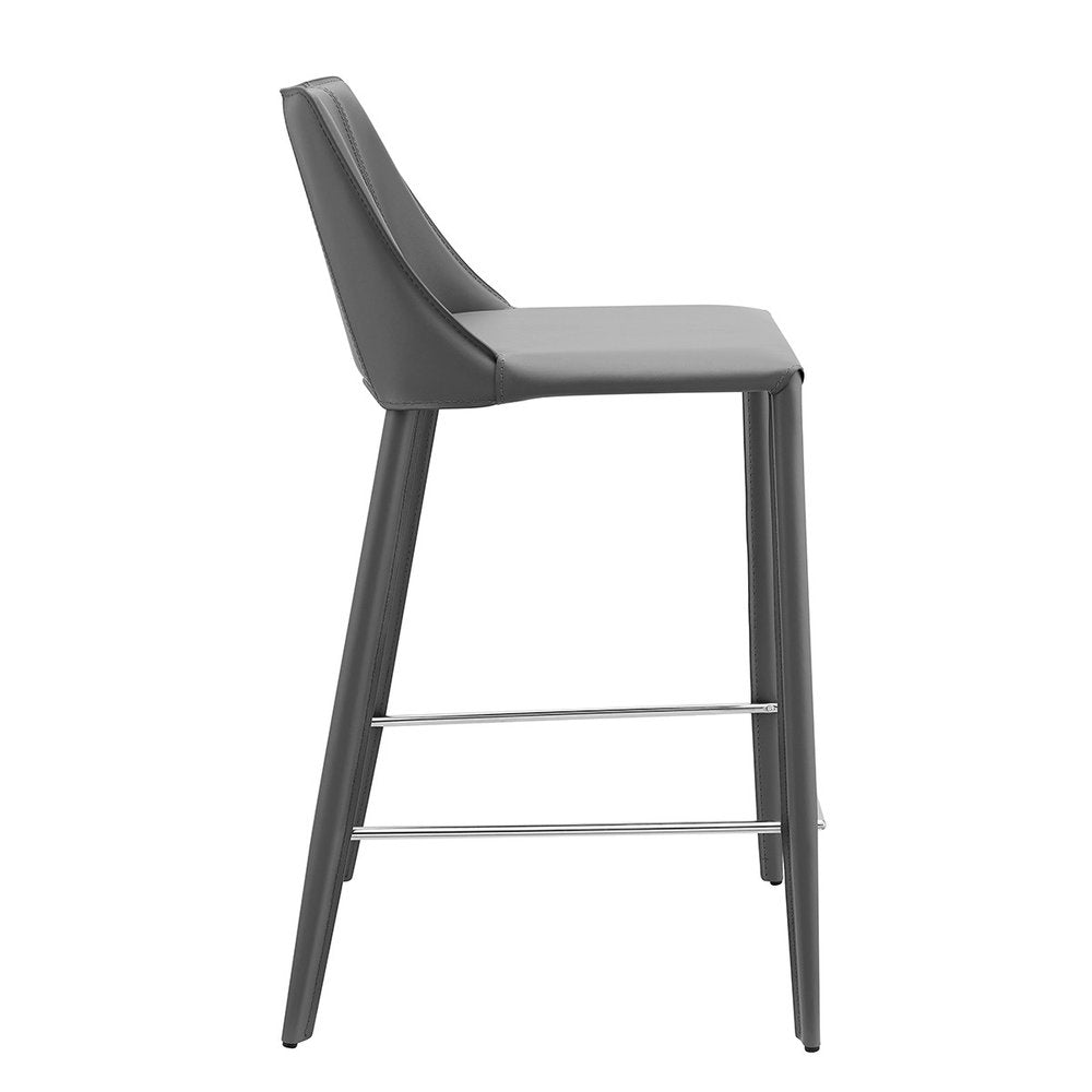 26" Gray Faux Leather And Steel Low Back Counter Height Bar Chair