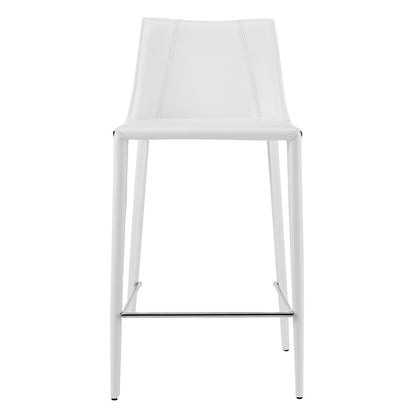 26" White Faux Leather And Steel Low Back Counter Height Bar Chair