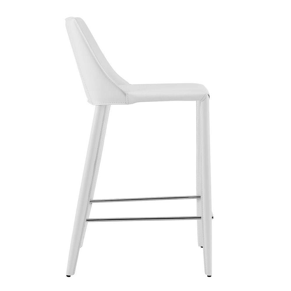 26" White Faux Leather And Steel Low Back Counter Height Bar Chair