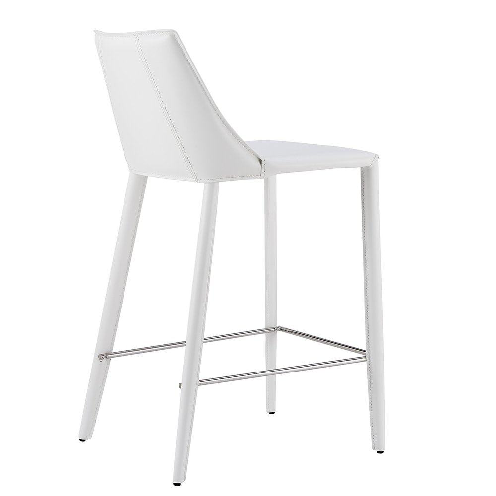 26" White Faux Leather And Steel Low Back Counter Height Bar Chair