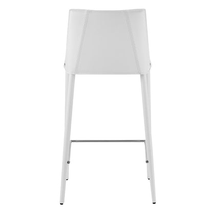 26" White Faux Leather And Steel Low Back Counter Height Bar Chair