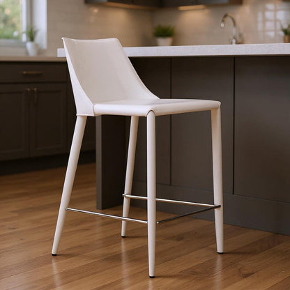 26" White Faux Leather And Steel Low Back Counter Height Bar Chair