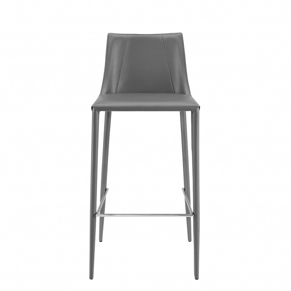 30" Gray Faux Leather And Steel Low Back Bar Height Bar Chair