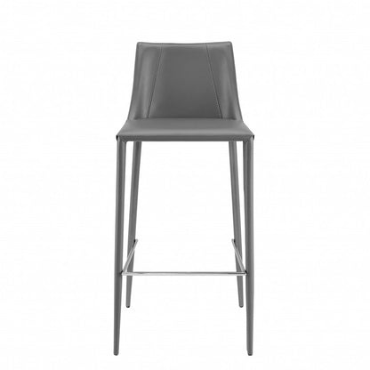 30" Gray Faux Leather And Steel Low Back Bar Height Bar Chair