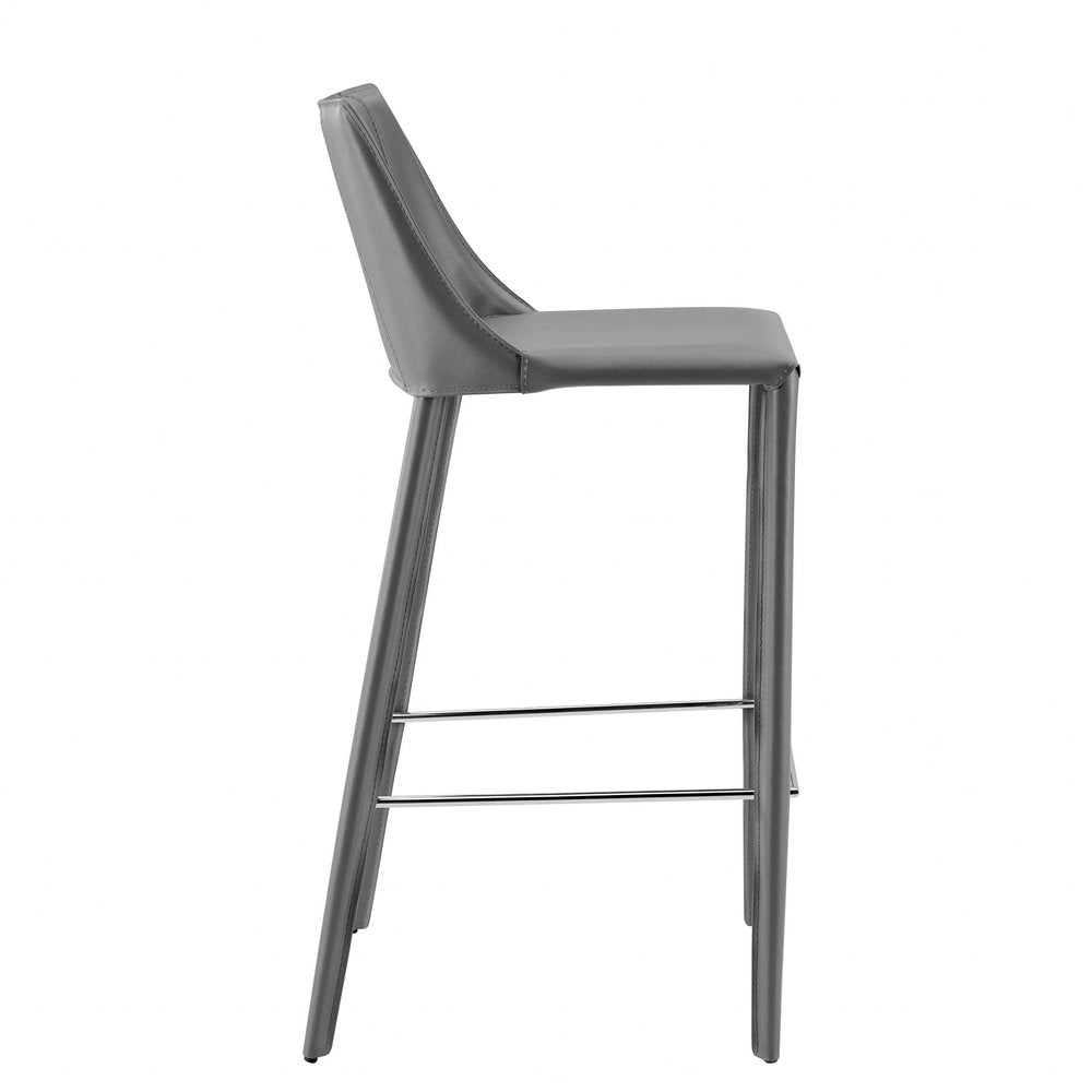 30" Gray Faux Leather And Steel Low Back Bar Height Bar Chair