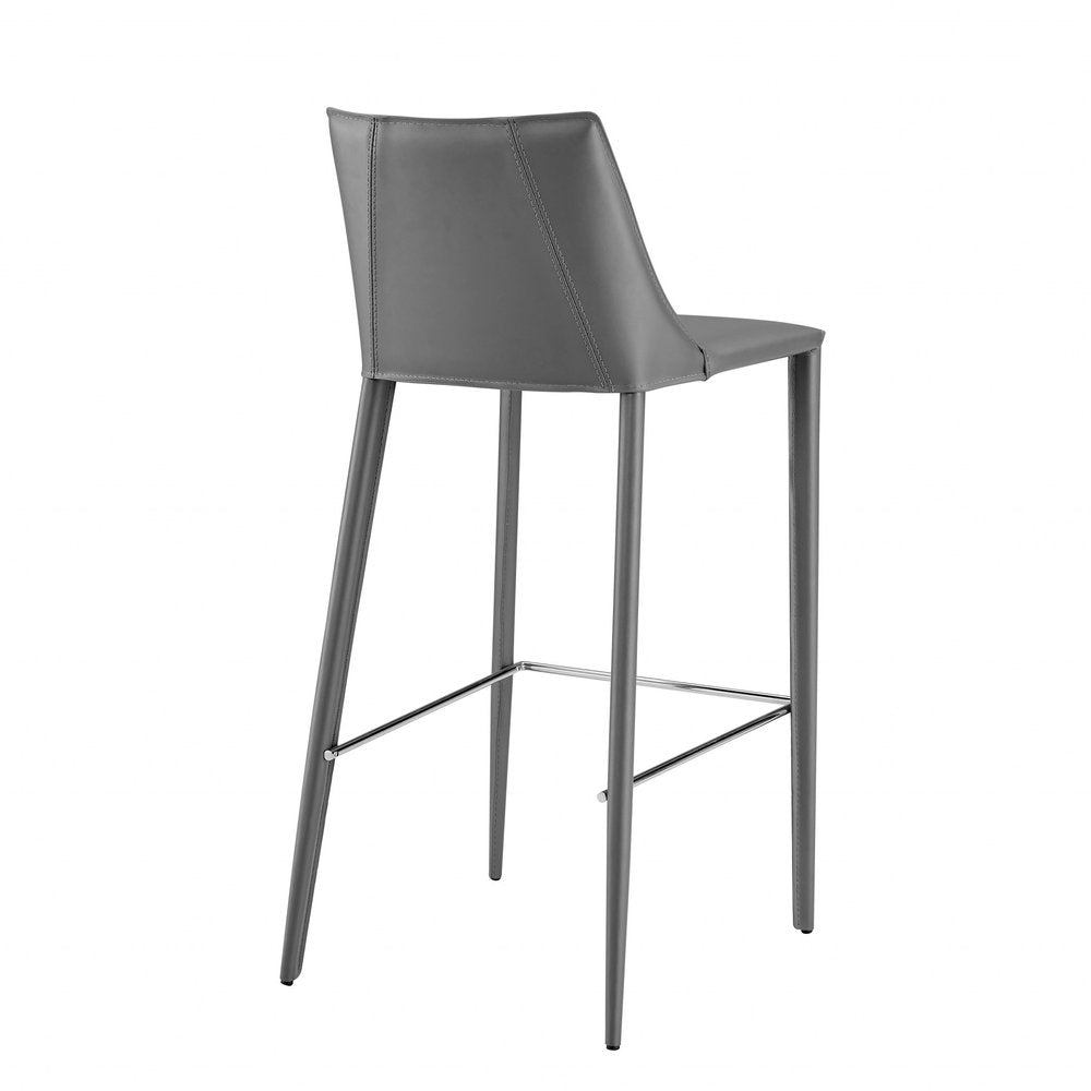 30" Gray Faux Leather And Steel Low Back Bar Height Bar Chair