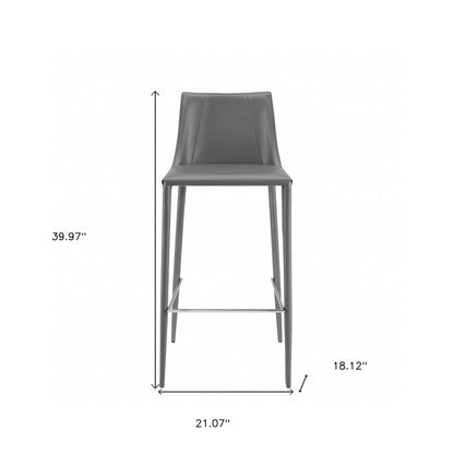 30" Gray Faux Leather And Steel Low Back Bar Height Bar Chair
