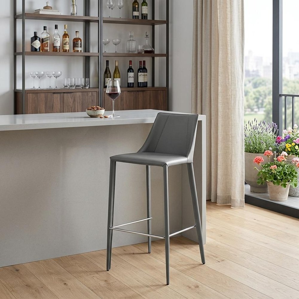 30" Gray Steel Low Back Bar Height Bar Chair