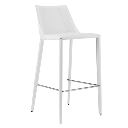 30" White Faux Leather And Steel Low Back Bar Height Bar Chair