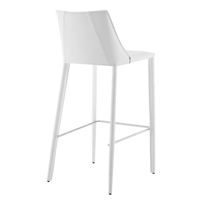 30" White Faux Leather And Steel Low Back Bar Height Bar Chair