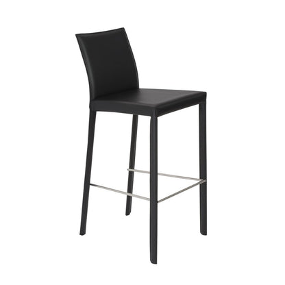 Set of Two 30" Black Faux Leather And Steel Bar Height Bar Chairs