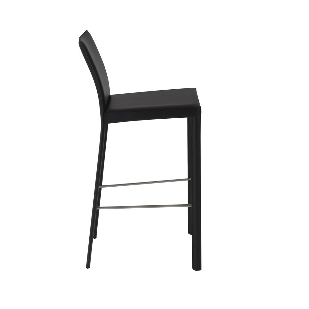 Set of Two 30" Black Faux Leather And Steel Bar Height Bar Chairs