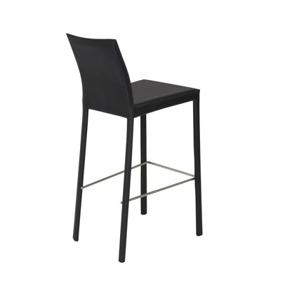 Set of Two 30" Black Faux Leather And Steel Bar Height Bar Chairs