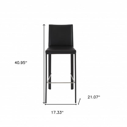 Set of Two 30" Black Faux Leather And Steel Bar Height Bar Chairs
