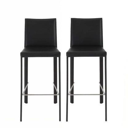 Set of Two 30" Black Faux Leather And Steel Bar Height Bar Chairs