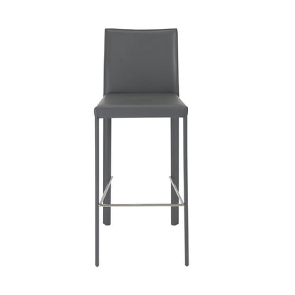 Set of Two 30" Gray Faux Leather And Steel Bar Height Bar Chairs