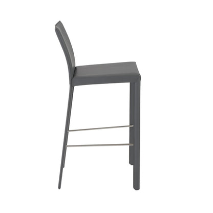 Set of Two 30" Gray Faux Leather And Steel Bar Height Bar Chairs