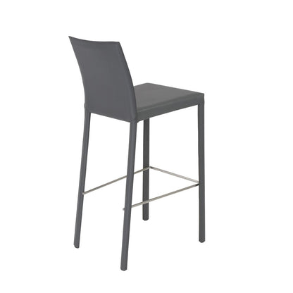 Set of Two 30" Gray Faux Leather And Steel Bar Height Bar Chairs