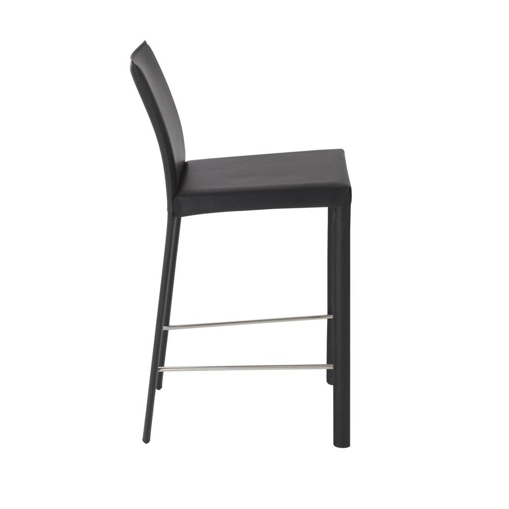 Set of Two 26" Black Faux Leather And Steel Low Back Counter Height Bar Chairs