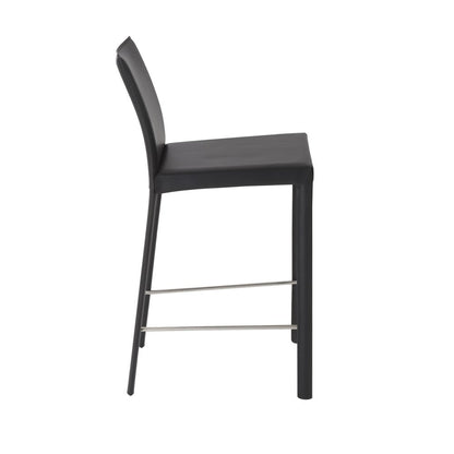 Set of Two 26" Black Faux Leather And Steel Low Back Counter Height Bar Chairs