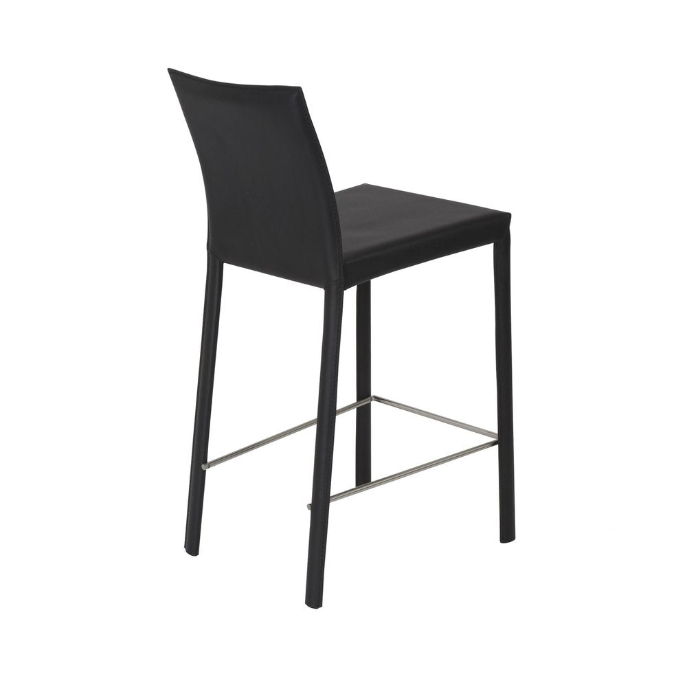 Set of Two 26" Black Faux Leather And Steel Low Back Counter Height Bar Chairs
