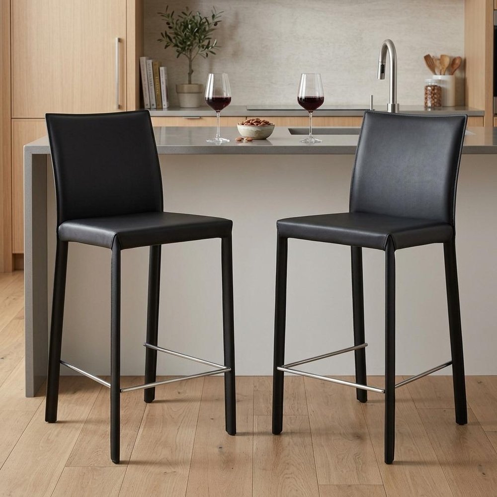 Set of Two 26" Black Steel Low Back Counter Height Bar Chairs