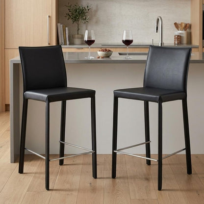 Set of Two 26" Black Steel Low Back Counter Height Bar Chairs
