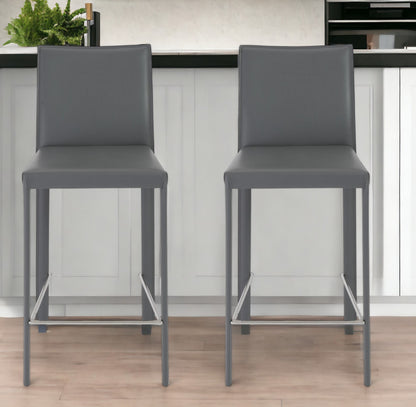 Set of Two 26" Gray Steel Low Back Counter Height Bar Chairs