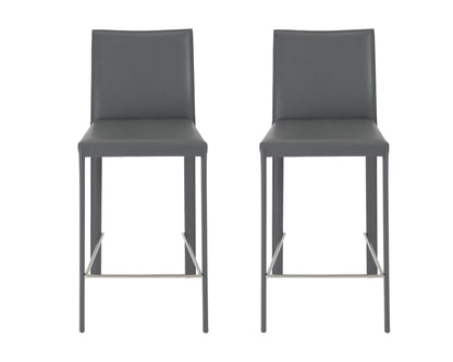 Set of Two 26" Gray Steel Low Back Counter Height Bar Chairs