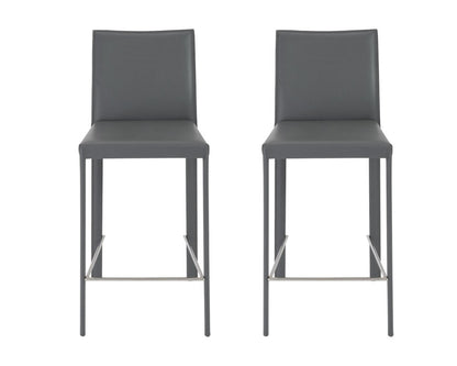 Set of Two 26" Gray Faux Leather And Steel Low Back Counter Height Bar Chairs