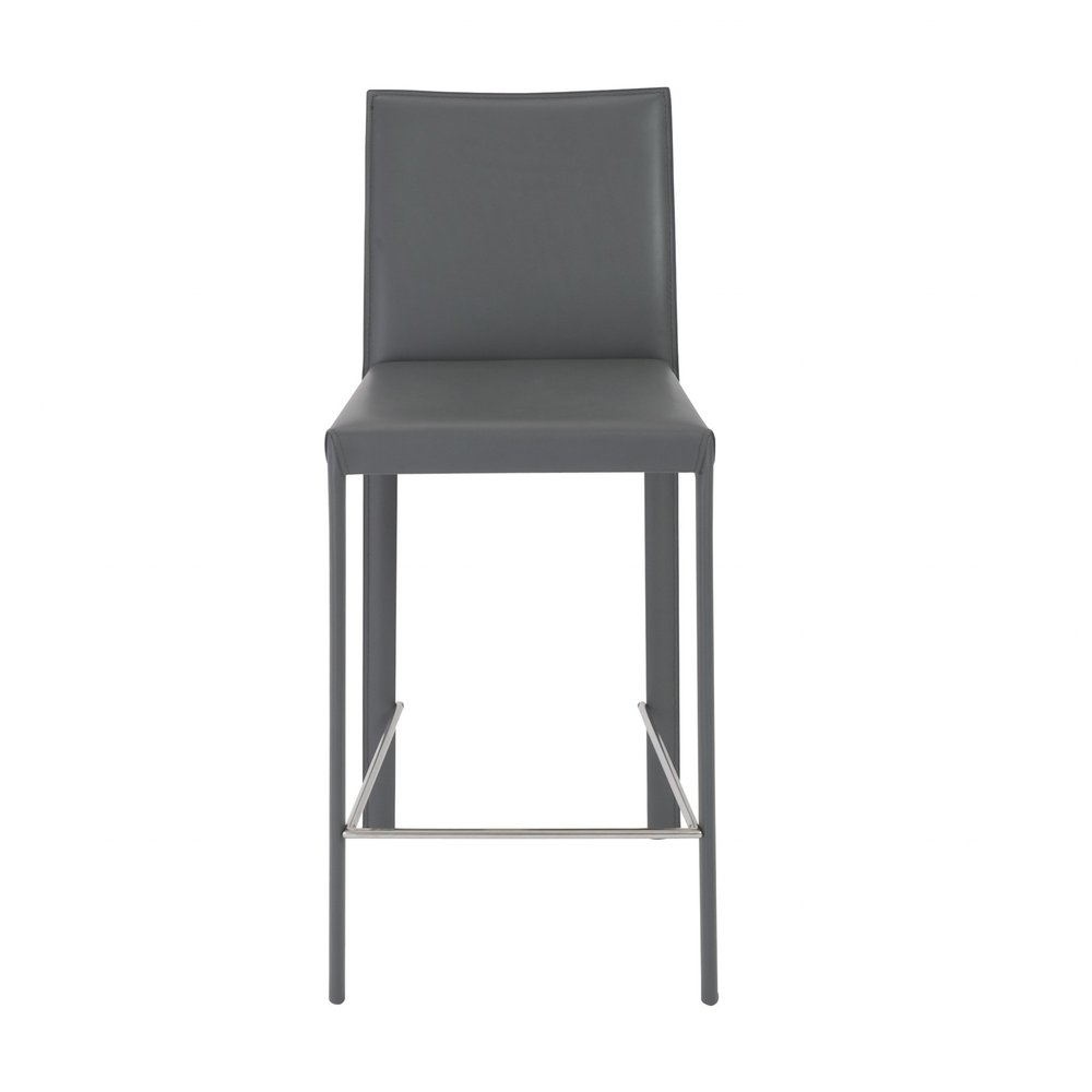 Set of Two 26" Gray Faux Leather And Steel Low Back Counter Height Bar Chairs
