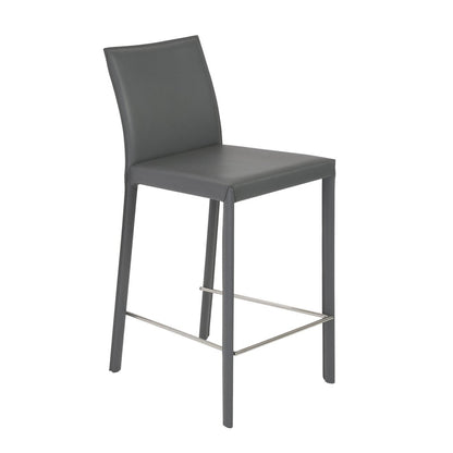 Set of Two 26" Gray Faux Leather And Steel Low Back Counter Height Bar Chairs