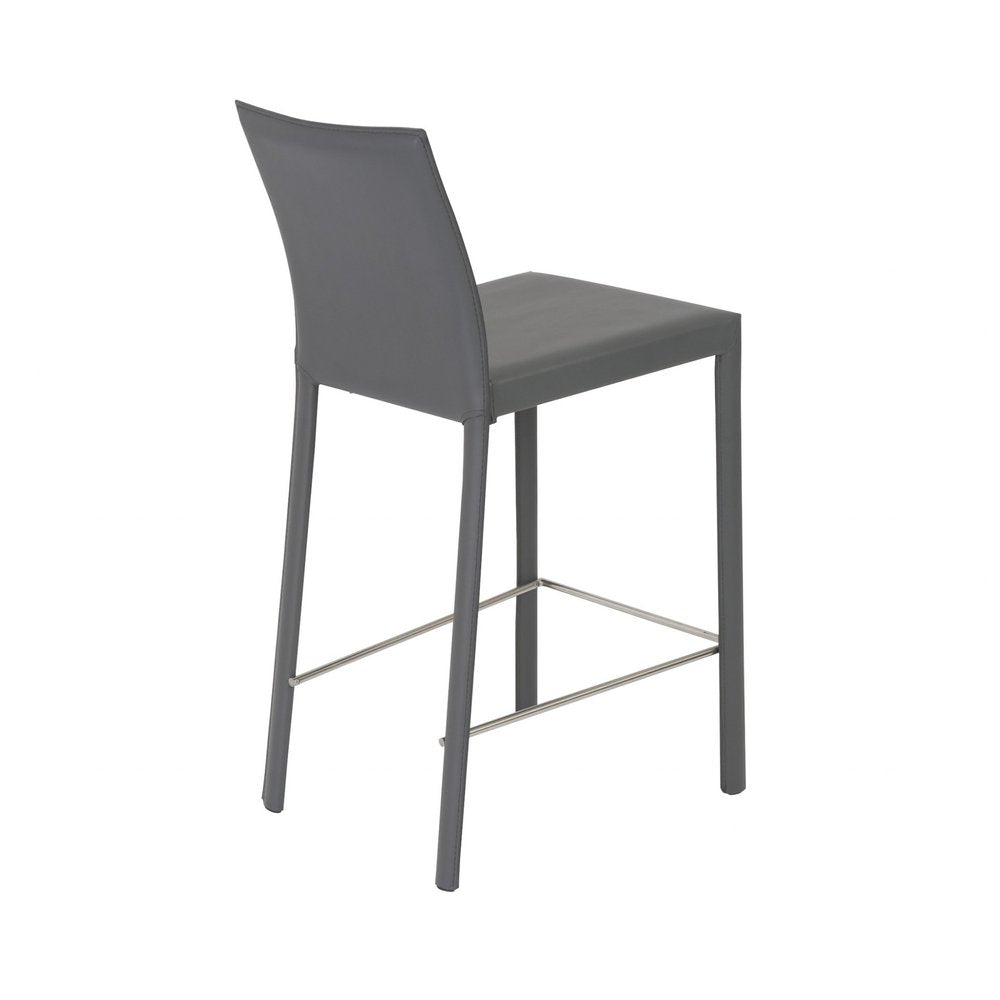 Set of Two 26" Gray Faux Leather And Steel Low Back Counter Height Bar Chairs