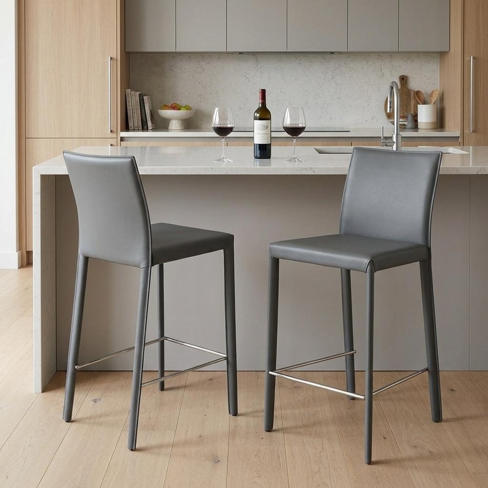 Set of Two 26" Gray Steel Low Back Counter Height Bar Chairs