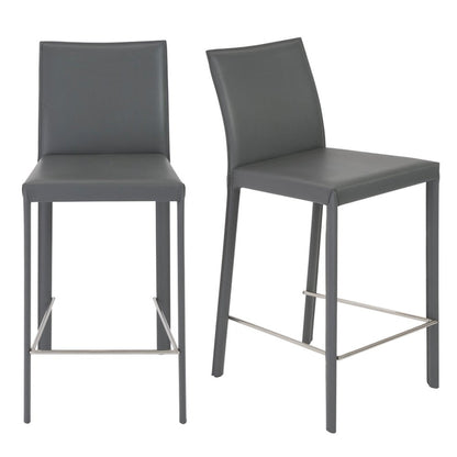 Set of Two 26" Gray Faux Leather And Steel Low Back Counter Height Bar Chairs