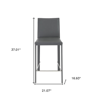 Set of Two 26" Gray Faux Leather And Steel Low Back Counter Height Bar Chairs