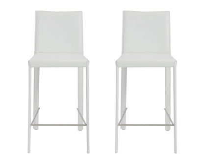Set of Two 26" White Steel Low Back Counter Height Bar Chairs