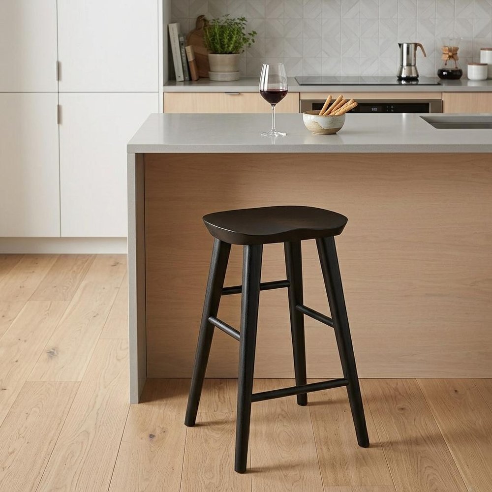 26" Black Solid Wood Backless Counter Height Bar Chair