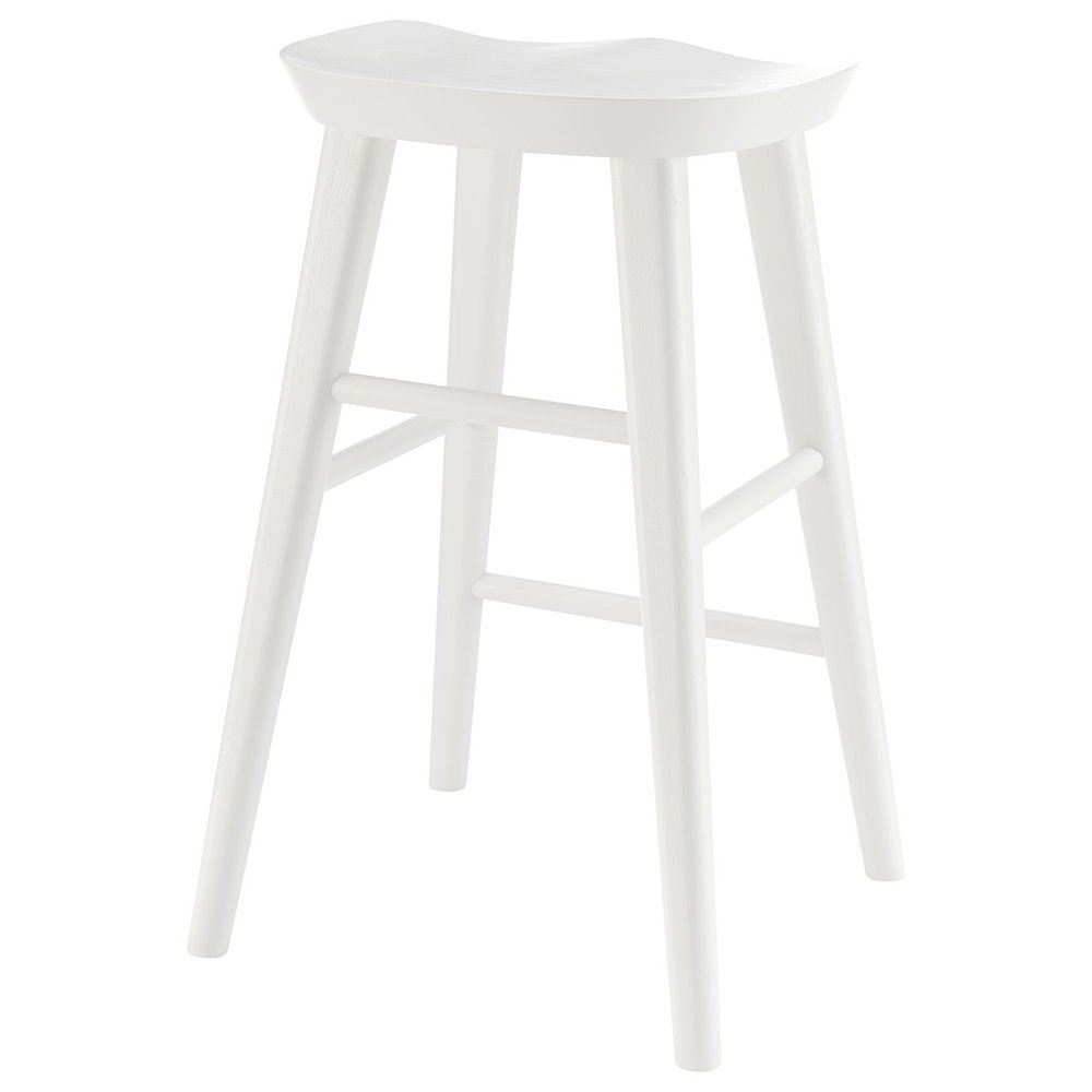 26" White Solid Wood Backless Counter Height Bar Chair