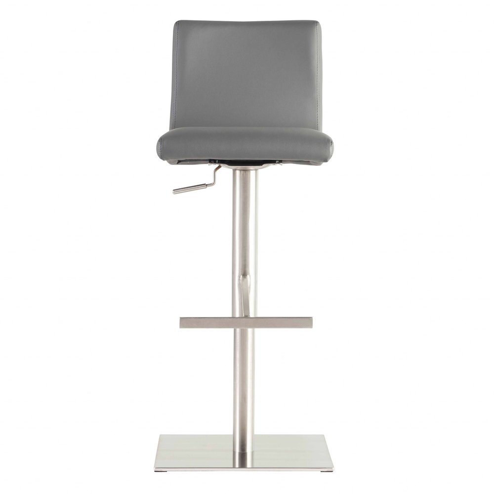Gray And Silver Steel Low Back Bar Height Swivel Bar Chair