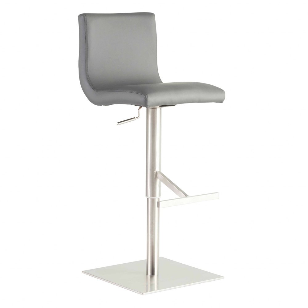 Gray And Silver Steel Low Back Bar Height Swivel Bar Chair