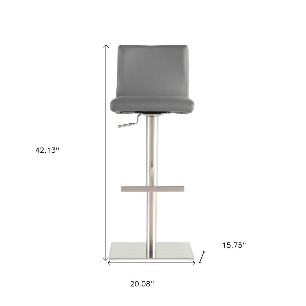 Gray And Silver Steel Low Back Bar Height Swivel Bar Chair