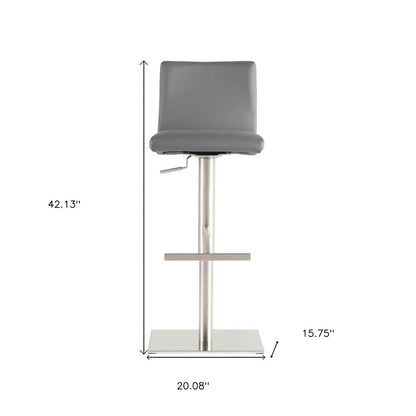 32" Gray And Silver Steel Swivel Low Back Bar Height Bar Chair