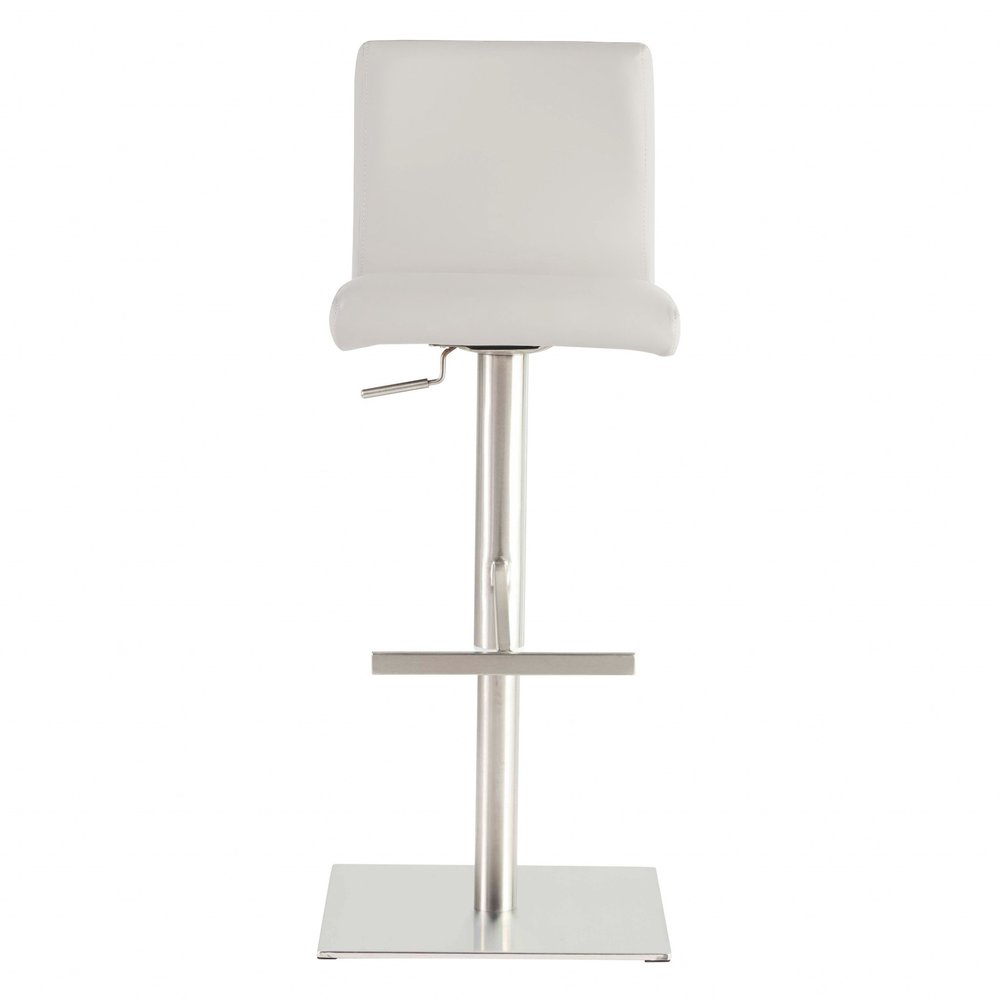 White And Silver Steel Low Back Bar Height Swivel Bar Chair