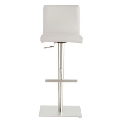 White And Silver Steel Low Back Bar Height Swivel Bar Chair