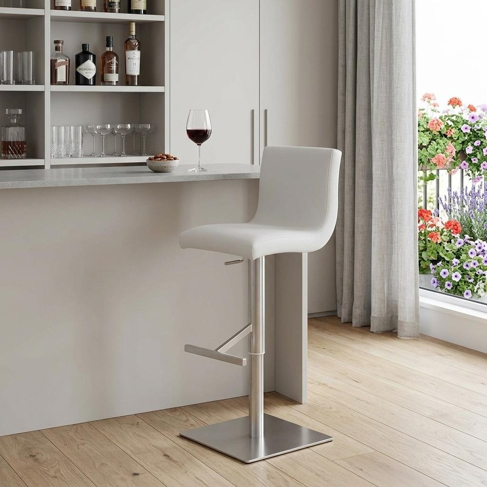 32" White And Silver Steel Swivel Low Back Bar Height Bar Chair