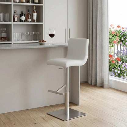 32" White And Silver Steel Swivel Low Back Bar Height Bar Chair