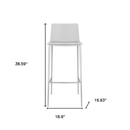 Set of Two 30" Clear And Silver Plastic Low Back Bar Height Bar Chairs