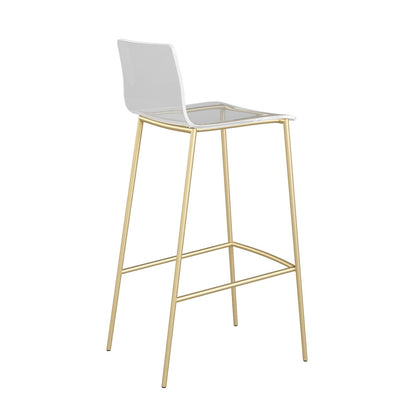 Set of Two 30" Clear And Gold Plastic Low Back Bar Height Bar Chairs